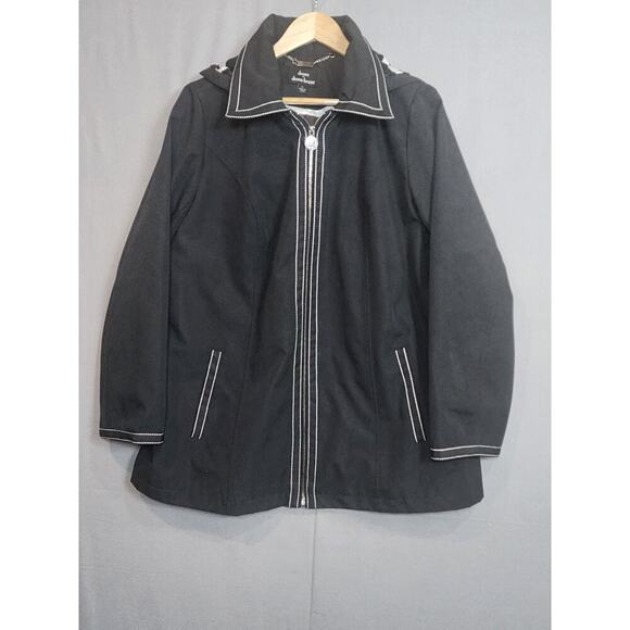 Dennis by Dennis Basso Polyester Jacket Black Hooded Coat Large - Picture 2 of 10